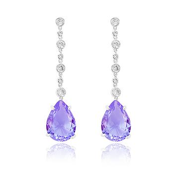 Brinco Zircônia Folheado Ródio com Gota Pendurada Cristal Violet