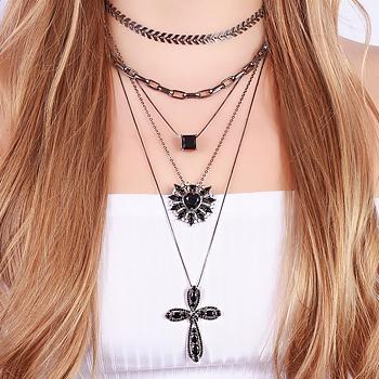 Colar Folheado Ródio Negro com Coração Cristal Negro e Micro Zircônia Cristal