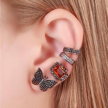 Conjunto Folheado Ródio Negro com Cristal Retangular Morganita e Micro Zircônia Negra