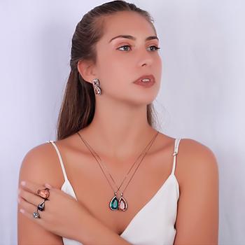 Colar Gota Micro Zircônia Folheado Ródio Negro com Cristal Turmalina Verde