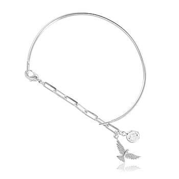 Bracelete Folheado Ródio com Pingente Espirito Santo e Ponto de Luz Cristal