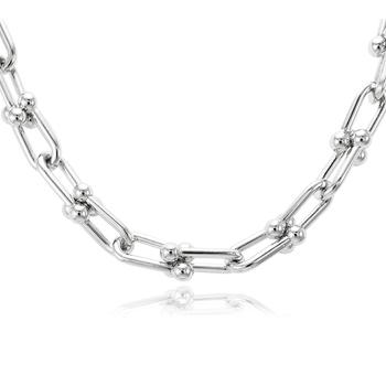 Colar Choker Folheado Ródio com Elos Entrelaçados e Bolinhas Lisas