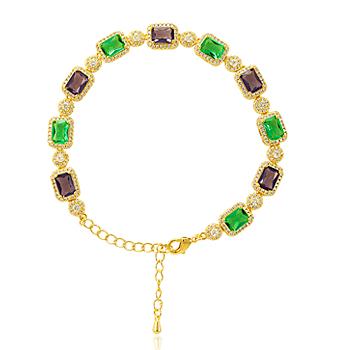 Pulseira Folheada Ouro 18K Retângulos com Cristais Coloridos e Micro Zircônia Cristal