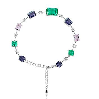 Pulseira Folheada Ródio com Cristais Coloridos Quadrados e Retângulos