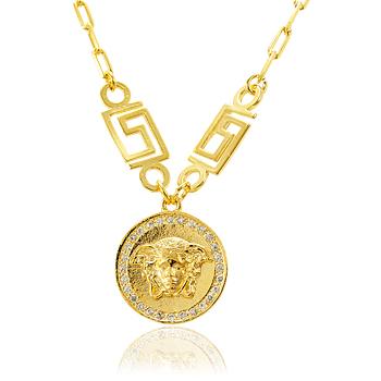 Colar Detalhado Medusa Micro Zircônia Cristal Folheado Ouro 18K