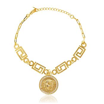 Pulseira Medalha Medusa Detalhada Micro Zircônia Cristal Folheado Ouro 18K