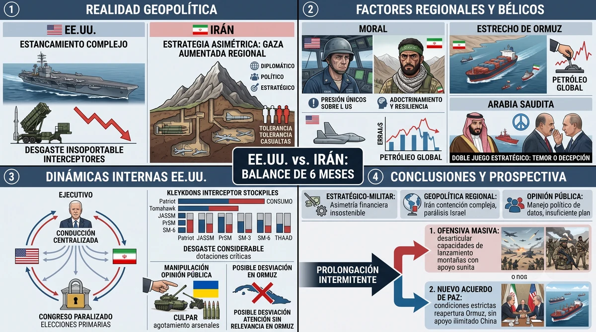 Aciertos, fallas y prospectiva en el sexto mes de hostilidades entre Estados Unidos e Irán