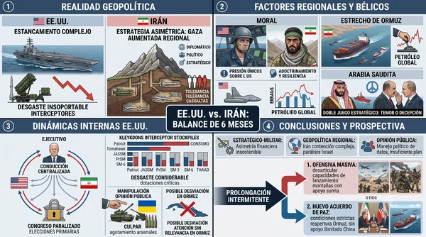 Aciertos, fallas y prospectiva en el sexto mes de hostilidades entre Estados Unidos e Irán