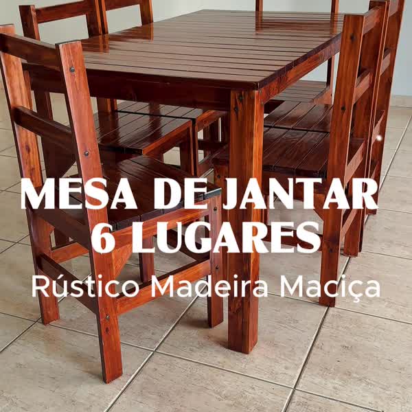 Mesa de Jantar 6 Lugares Rústico Madeira Maciça Mogano - Panorama Móveis