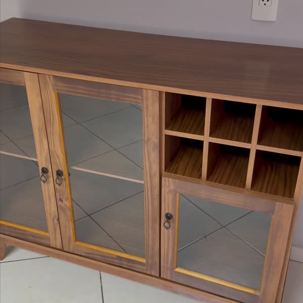 Balcão Buffet Paris 3 Portas 1 Prateleira com Vidro Ypê - Rodmoveis