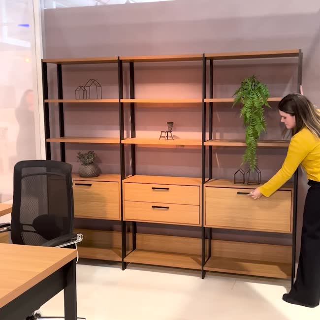 Estante para Livros 2 Portas 2 Gavetas Industrial Freijó/Preto - Dalla Costa