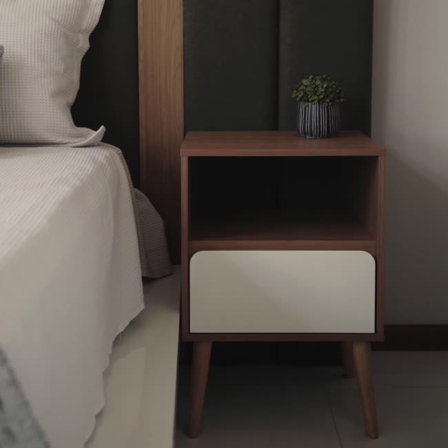 Mesa de Cabeceira Lisboa 45cm 1 Gaveta Freijó/Off White - Dalla Costa
