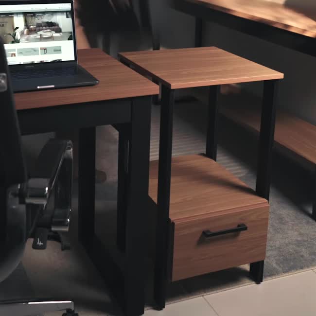 Mesa Auxiliar Industrial para Escritório 1 Gaveta Freijó/Preto - Dalla Costa