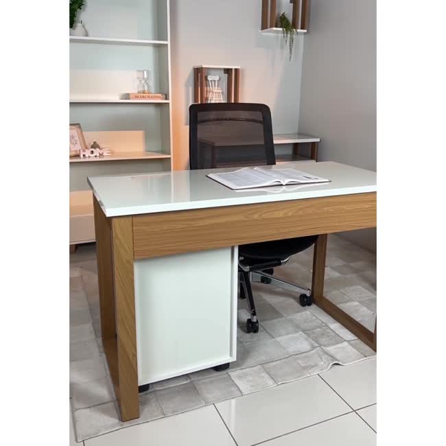 Mesa para Escritório 1 Gaveta Industrial Off White/Freijó - Dalla Costa