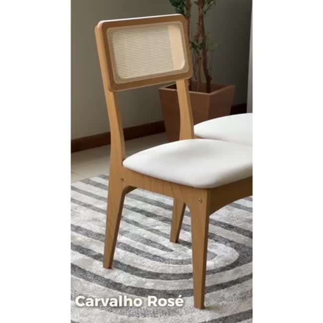 Kit 2 Cadeiras 100% Mdf com Encosto em Palha Sintética - Carvalho Rosé/Bege Claro J20