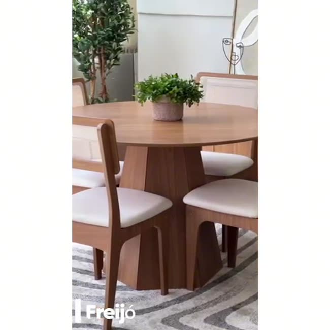 Conjunto Sala de Jantar Mesa Lisboa Hexagonal Freijó com 4 Cadeiras Palha Sintética 100% Mdf Freijó/Cesare Claro J23
