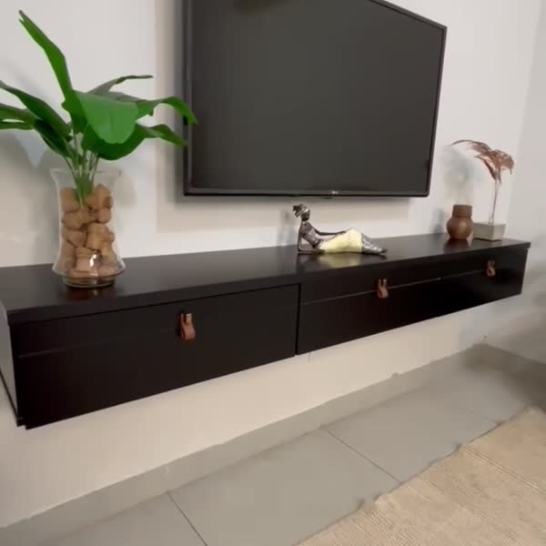 Rack Suspenso Line P/ Tvs Até 65 Polegadas 180cm 3 Portas Preto - Olivar Móveis