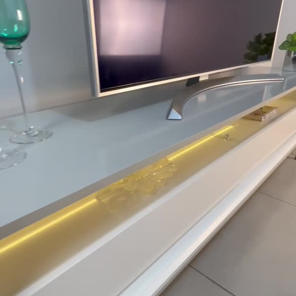 Rack Industrial Fusion para TV Até 65 Polegadas 2 Gavetas 180cm com Iluminação em Led Off White/Branco - Olivar Móveis