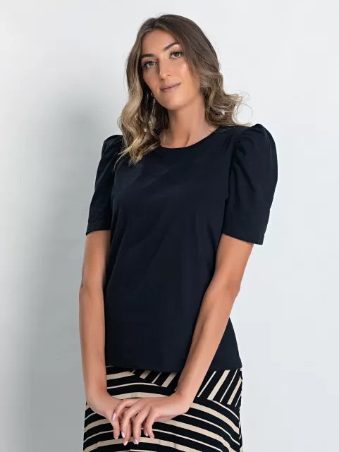 Blusa Feminina Manga Bufante de Algodão Lisa Serena