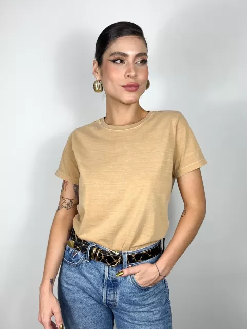 Camiseta Feminina Estonada Lisa Manu Cappuccino