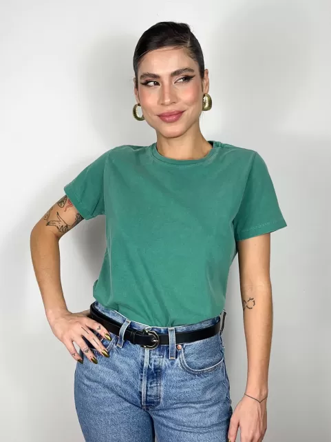 Camiseta Feminina Estonada Lisa Manu Verde Murano