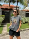 Baby Look Feminina Lavada Estampada Duda
