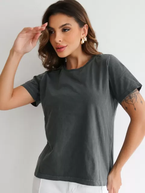 Camiseta Feminina 100% Algodão Estonada Manu Grafite