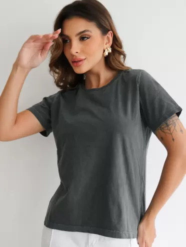 Camiseta Feminina 100% Algodão Estonada Manu Grafite