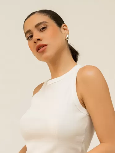 Blusa Regata Canelada 100% Algodão Helô Off White