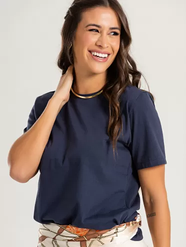 Camiseta Feminina de Algodão Lisa Manga Alongada Ana Marinho