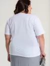 Camiseta Plus Size Feminina de Algodão Lisa Manga Alongada Ana Branco