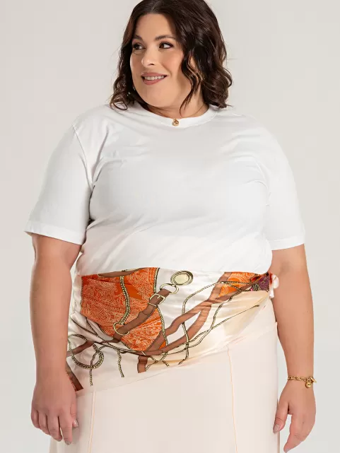 Camiseta Plus Size Feminina de Algodão Lisa Manga Alongada Ana Off White