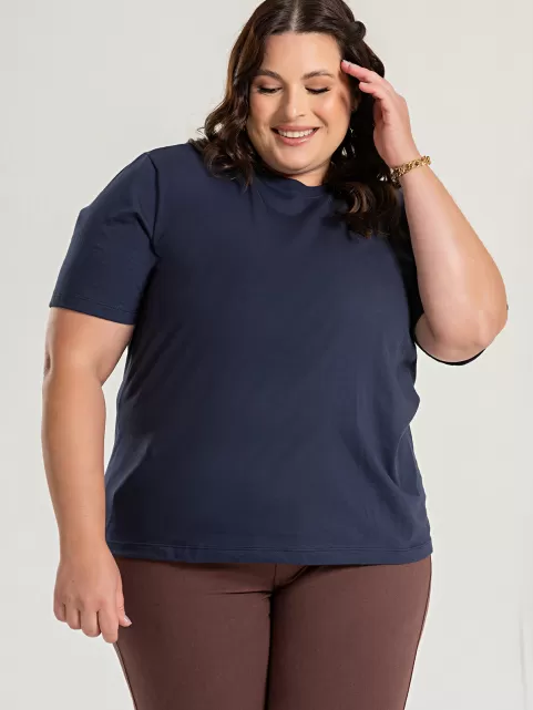 Camiseta Plus Size Feminina de Algodão Lisa Manga Alongada Ana Marinho