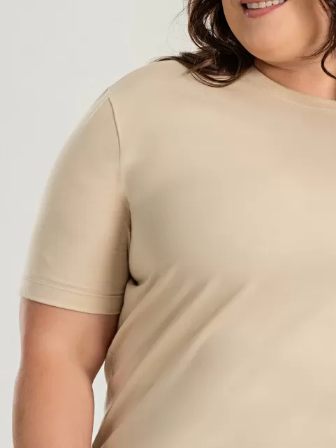 Camiseta Plus Size Feminina de Algodão Lisa Manga Alongada Ana Bege