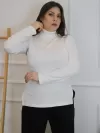 Blusa Feminina Canelada Gola Alta e Manga Longa Helena Off White