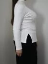 Blusa Feminina Canelada Gola Alta e Manga Longa Helena Off White