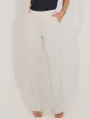Calça Reta Feminina de Malha Linho e Nervura Beatriz com Bolso Faca e Cós Elástico