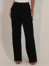 Calça Reta Feminina de Malha Ester com Bolso Faca e Cós Elástico