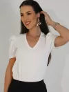 Blusa Feminina de Algodão Manga Bufante Decote V Alice Off White