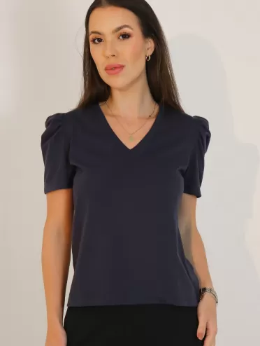 Blusa Feminina de Algodão Manga Bufante Decote V Alice Marinho
