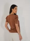 Blusa Feminina de Algodão Manga Bufante Decote V Alice Marrom