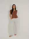 Blusa Feminina de Algodão Manga Bufante Decote V Alice Marrom