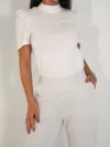 Blusa Feminina de Algodão Manga Bufante Gola Alta Lorena Off White