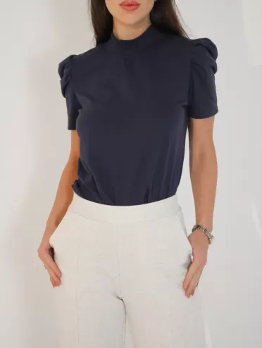 Blusa Feminina de Algodão Manga Bufante Gola Alta Lorena Marinho