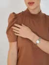 Blusa Feminina de Algodão Manga Bufante Gola Alta Lorena Marrrom
