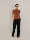Blusa Feminina de Algodão Manga Bufante Gola Alta Lorena Marrrom