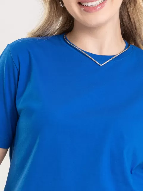 Camiseta Feminina de Algodão Lisa Manga Alongada Ana Azul Bic