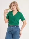 Blusa Feminina Decote V 100% Algodão Lisa íris Verde Folha
