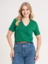Blusa Feminina Decote V 100% Algodão Lisa íris Verde Folha