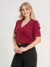 Blusa Feminina de Algodão Manga Bufante Decote V Alice Vinho